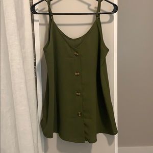 Button front olive green tank top.